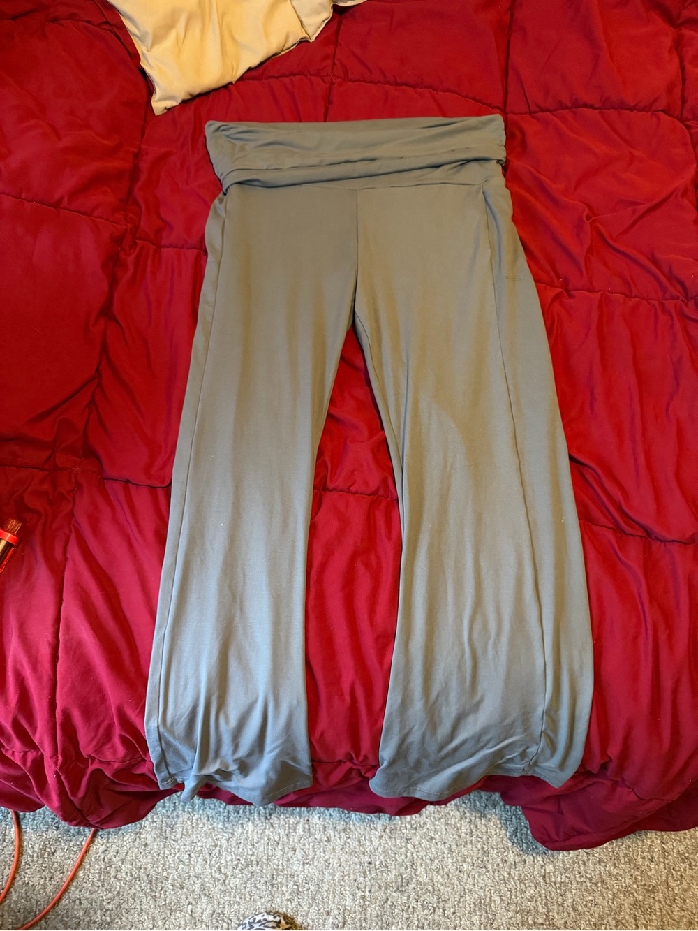 Fold-Over Waist Wide-Leg Leggings - Sage Green